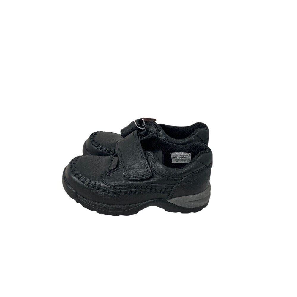 Clarks Caribou Sneakers Kids Size 9 9.5 M Black Gray Leather Hook Loop Closure